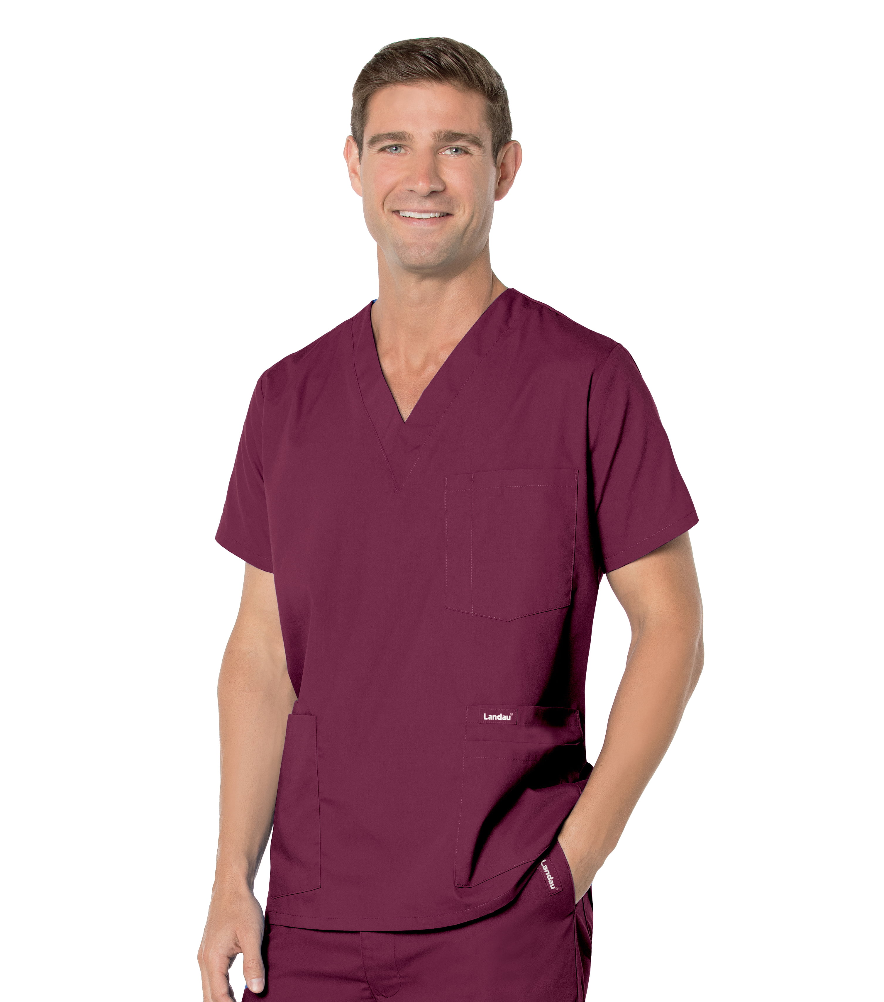 Landau Essentials 5 Pocket Scrub Top for Men's: Classic Relaxed Fit, V-Neck Durable Medical 7489