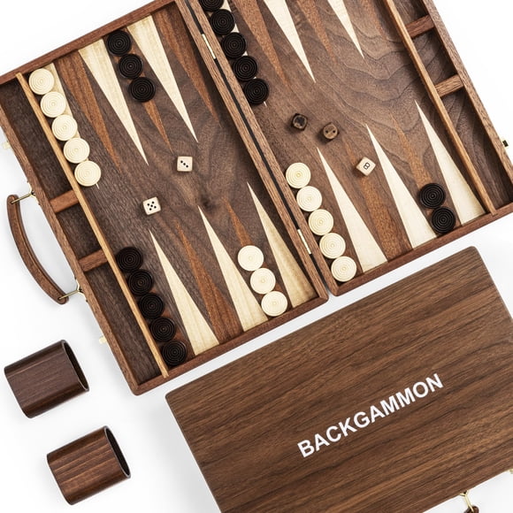 ropoda Sapele Wood Backgammon Board Game Set (15 Inches) for Adults and Kids - Classic Board Strategy Game - Portable and Travel Backgammon Set with Wooden Playing Pieces and Ac