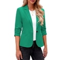 thumbnail image 2 of Timegard Formal Jackets for Women 3/4 Sleeve Ruched Solid Color Work Business Casual Blazer Suit Jackets, 2 of 8
