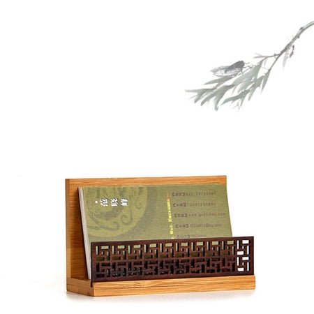 Szblaze Porte-Cartes de Visite de Bureau en Bois Style Jardin Japonais pour Organisateurs et Accessoires de Bureau