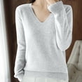 thumbnail image 4 of asjyhkr Tops For Women Long Sleeve Knit Cotton V Neck Sweater Pullover Basic T Shirts Solid Color, 4 of 7