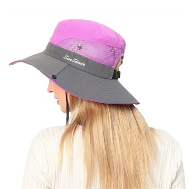 WTXUE Chapeau de Soleil, Chapeau Seau Femmes Chapeaux Pliables Queue de Cheval en Maille Chapeau Large Trou Casquettes de Baseball en Maille, 2 Violet