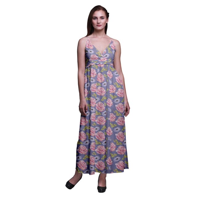 Bimba Robe Longue Chic à Imprimé Floral pour Femme, Style Bohème, Maxi d'Été, Tenue de Plage - XX-Grand