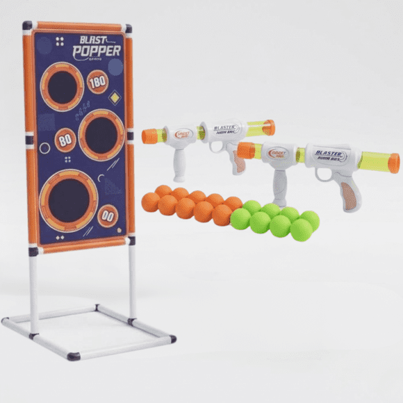Ensemble de Jouets Lanceur en Mousse Blast Popper – 2 Lanceurs en Mousse Souple Compressibles avec 20 Balles EVA et Cible – Jeu d'Action pour Enfants Intérieur et Extérieur