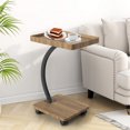 thumbnail image 3 of Rolling C Shaped Laptop Desk 2 Tier with Wheels, Space Saving Mobile Bedside Table with Lockable Casters, Compact Computer Stand for Sofa Small Spaces, Natural Wood/White/Walnut, 3 of 7