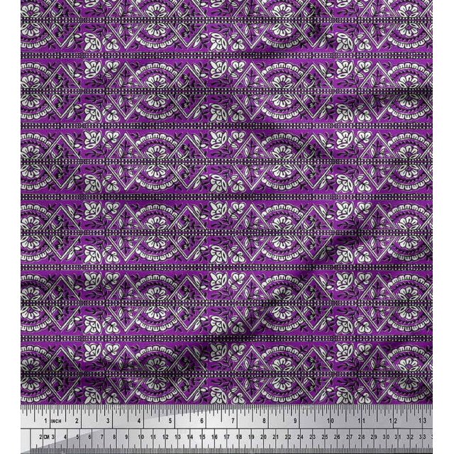 Soimoi Rayon Fabric Stripe,Leaves & Floral Block Print Sewing Fabric Yard 42 Inch Wide