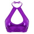 thumbnail image 1 of RUNQHUI Women's Shiny Metallic Keyhole Crop Top Halter Backless Rave Bandeau Vest Bra Clubwear Purple One Size, 1 of 6