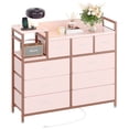 thumbnail image 1 of Garvee Commode en Tissu à 9 Tiroirs avec Station de Recharge, Tour de Rangement pour Chambre, Garde-Robe et Salon, Rose, 1 of 10
