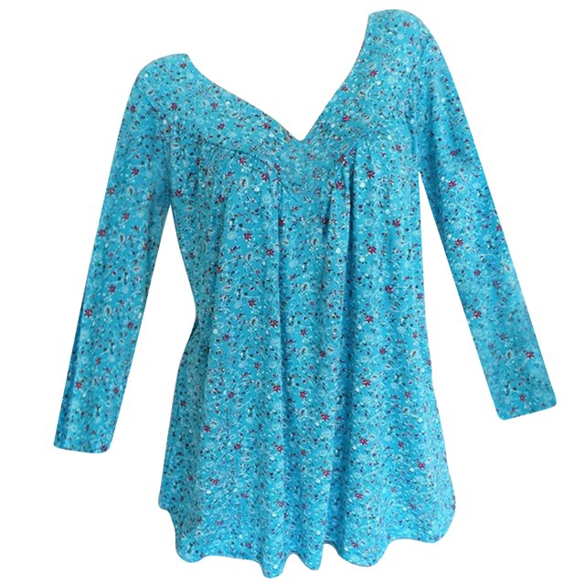 Pompotops Blouse Imprimée à Manches Longues et Col en V pour Femmes Grande Taille en Liquidation