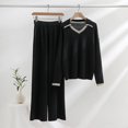 thumbnail image 2 of Yuyuzo Womens Ribble Knit Fall 2 Piece Sets Long Sleeve Lapel V Neck Shirts with Straight Leg High Waisted Pants, 2 of 4