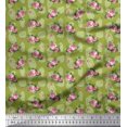 thumbnail image 1 of Soimoi Green Poly Georgette Fabric Leaves & Grandiflora Roses Floral Print Fabric by Yard 42 Inch Wide, 1 of 5