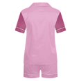 thumbnail image 4 of Liquidation & Promo, Blouse Décontractée pour Femmes, Manches Courtes, Col Rabattu, Pyjama de Mode, Ensemble Pantalon Court, Tenue de Maison Confortable, Vêtements de Nuit, Tissu Doux, Agrafe de Garde-Robe Intemporelle/100 % Polyester, Rose, 4 of 8