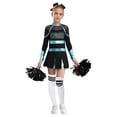 thumbnail image 1 of JanJean Costume de Pom-Pom Girl d'Halloween pour Filles Enfants, Uniforme de Cheerleading à Manches Longues, Robe de Danse et Ensemble de Couvre-Chef avec Pompons, Bleu Vert&Blanc 12, 1 of 7