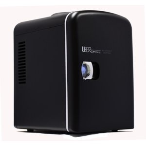 Uber Appliance UB-CH1 Uber Refroidissement Mini Réfrigérateur 6-can refroidisseur thermoélectrique portatif et chauffeur mini réfrigérateur pour chambre, bureau ou dortoir (Blackout Matte Black W/Blue LED ventilateur)