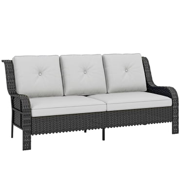 Outsunny Canapé d'Extérieur 3 Places avec Coussins en Rotin pour Patio Gris Pâle