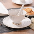thumbnail image 4 of Glass&Bottle Coffee Cup Set 180 Ml with Saucer and Spoon in White with Gold Trim Non Body Design for Daily Use at Home and Café Settings Easy to Clean and User Friendly, 4 of 8