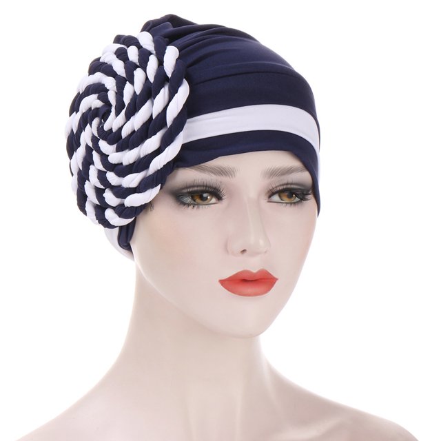 KIHOUT Beanies Hats Women India Hat Patchwork Braid Muslim Ruffle Chemo Hat Beanie Wrap Cap