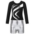 thumbnail image 3 of TiaoBug Girls 2Pcs Rhinestone Tracksuit Long Sleeve Gymnastics Dance Outfit Leotard with Shorts Unitard C07 12, 3 of 7