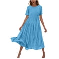 thumbnail image 3 of Sentmoon Robes de Printemps Manches Courtes Col Rond Robes de Golf pour Femmes 2026 Été Couleur Unie Coupe Régulière Respirante Robe T-Shirt Décontractée pour Affaires et Décontracté Bleu Ciel TG, 3 of 7