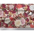 thumbnail image 2 of Soimoi Tissu Georgette Rouge Moss Feuilles & Rose Imprimé Floral au Mètre 42 Pouces de Large, 2 of 3