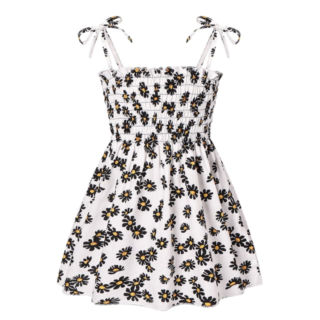 Ketyyh-chn99 Robes pour Filles Robe d'Été Sans Manches à Imprimé Floral Princesse Filles Décontractée à Manches Longues Robe Courte Blanche, 1-2 Ans