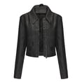 thumbnail image 2 of LOVZFMLL Vestes pour Femmes Couleur Unie Courte Mince Veste en Cuir à Manches Longues Veste Décontractée à Manches Longues Veste Décontractée à Capuche, 2 of 8