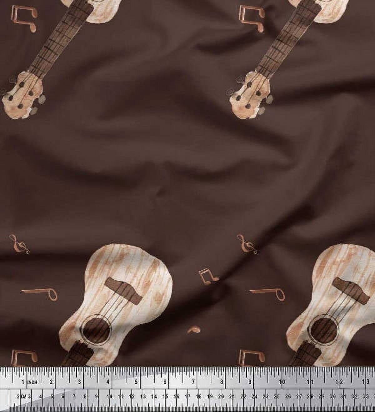 Soimoi Silk Fabric Notes & Guitar Musical Instrument Decor Fabric Printed Yard 42 Inch Wide