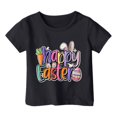 thumbnail image 1 of PMVFHDE T-Shirt Graphique à Manches Courtes Imprimé Lapin de Pâques pour Enfants, Col Rond, Décontracté, Printemps Été, Noir, 2-3 Ans, 1 of 4