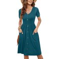 thumbnail image 2 of TopLLC Robe de Plage pour Femme Été à Manches Courtes Col en V Robe Débardeur Décontractée Boutonnée Taille Élastique Robes Évasées avec Poche, 2 of 8