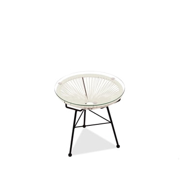Plata Import Acapulco Side Table w/Glass, Outdoor Modern Side Table in White, Wrapped Wicker Side Table, Indoor - Outdoor Table, White Plastic Side Table