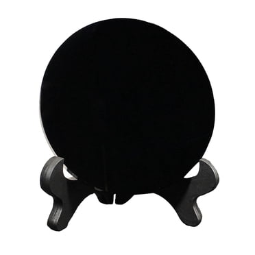 Esquirla Miroir Rond en Obsidienne Noire, Noir, Miroir Rond Noir avec Support Rond, 10 cm