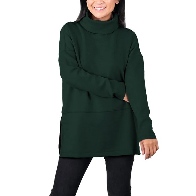 Blouse Tunique à Manches Longues et Col Rond pour Femmes Grande Taille, Couleur Unie, Usage Quotidien