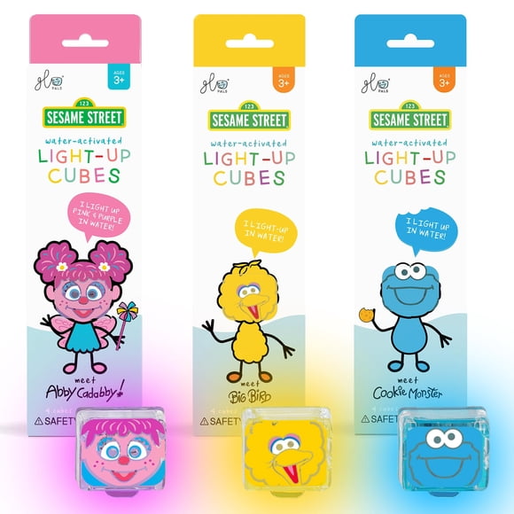 Glo Pals x Sesame Street Water-Activated Light-Up Cubes Bundle for Sensory Play - 12 Packs (Easy as A,B,C â?? Abby Cadabby, Big Bird + Cookie Monster)