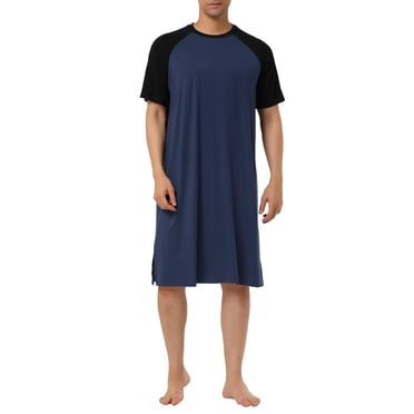 INSPIRE CHIC Men's Nightshirt Nightwear Comfy Lounge Soft Pajamas Loose Sleep Shirt Nightgown Navy Blue Black XXL