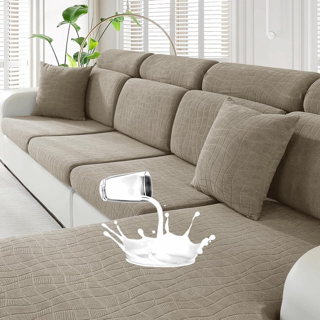 Pieces Couch Cushion Covers for Sectional Sofa Seat Slipcover Stretch Sectional Couch Cover for L Shape Left/Right Chaise with Elastic Bottom ( Seater + Chaise Light )