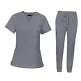 thumbnail image 2 of lionlar Nursing Uniforms Scrub Set V Neck Tops Jogger Pants Work suits for Healthcare Gray, 2 of 9