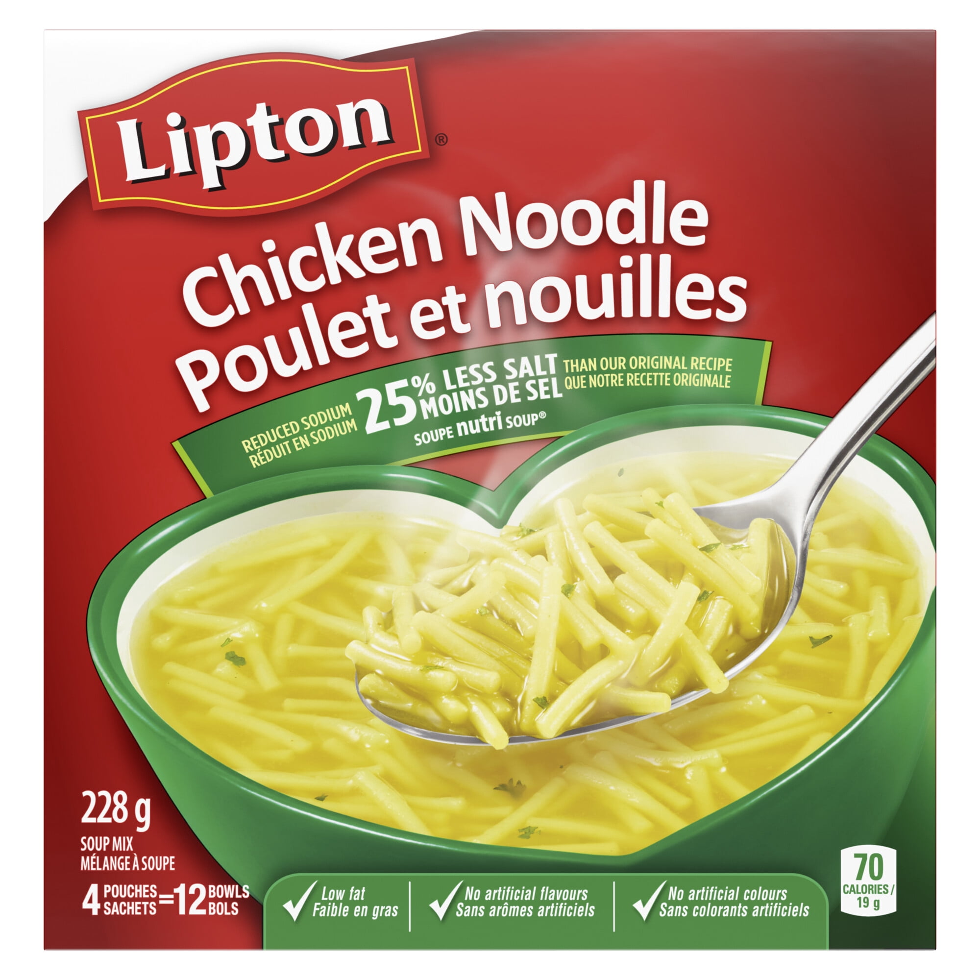 Lipton Chicken&nbsp;Noodle Dry Soup Mix, with 25% less salt than our original recipe