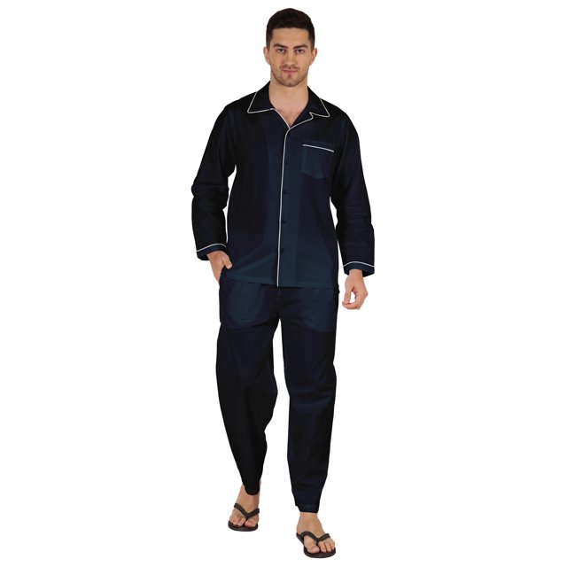 Inkmeso Men's Cotton PJs Solid Sleepwear Lounge Wear Top & Bottom Pajama Set