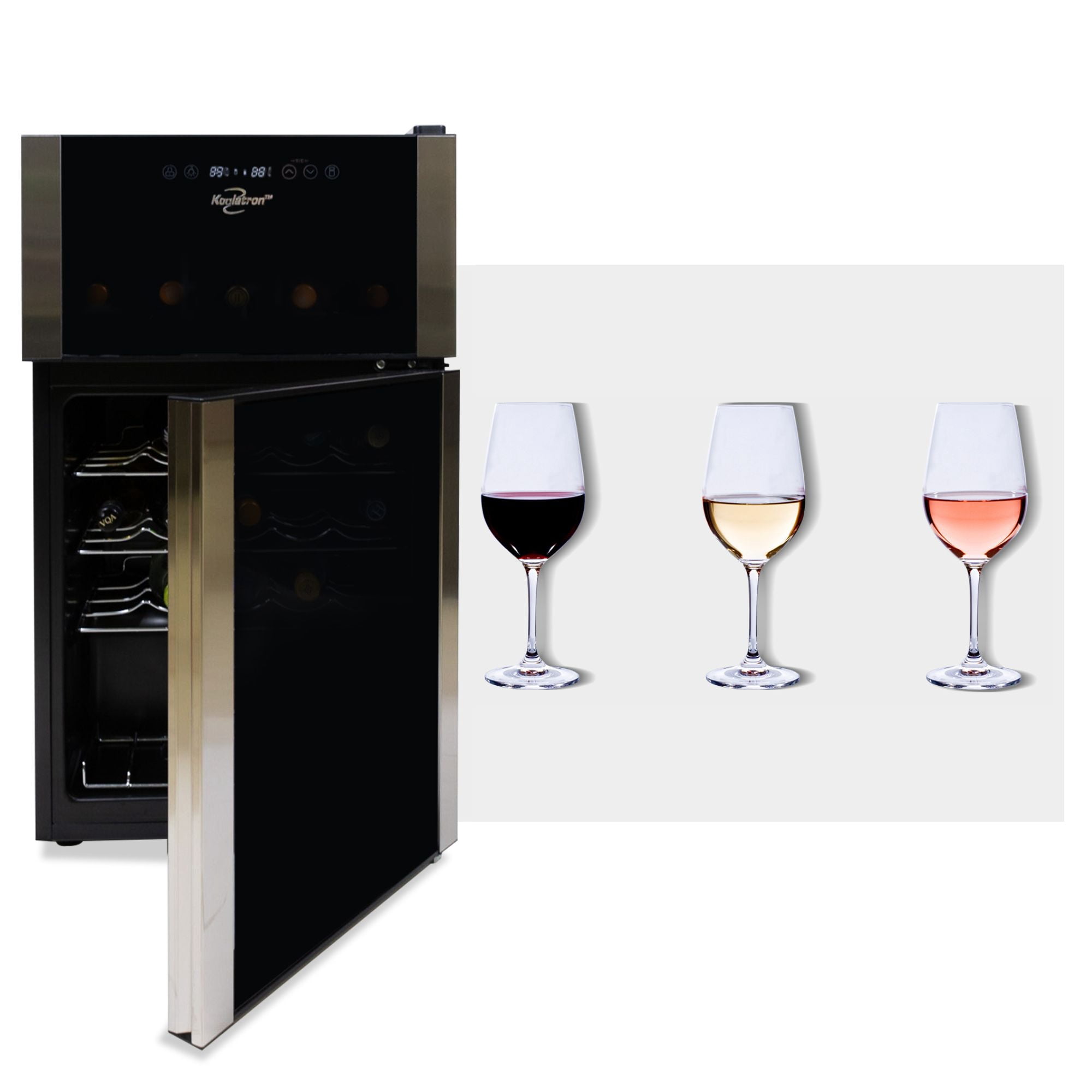 Koolatron 29 Bottle Dual Zone Wine Cooler, Black, 3 cu ft (86L) Compressor Wine Fridge, Freestanding Wine Cellar, Red, White, Sparkling Wine Storage in Home Bar, Kitchen, Apartment, Condo