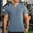 thumbnail image 2 of Men's Muscle T Shirts Stretch Short Sleeve V Neck Bodybuilding Workout Tee Shirts Slim Fit Ribbed Knit Shirt, 2 of 5