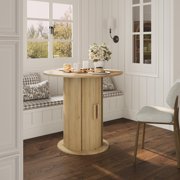 CazToi Round Dining Table with Rolling Shutter Cabinet Multi-Functional Wood Kitchen Table