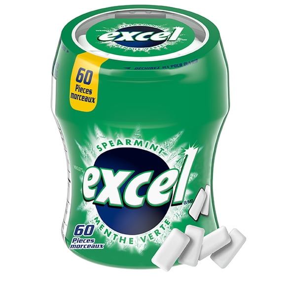 EXCEL, Spearmint Flavoured Sugar Free Chewing Gum, 60 Pieces, 1 Bottle