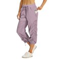 thumbnail image 2 of Pantalon Capri pour Femmes à Cordon Ajustable, Cargo Extensible, Enfilable, Taille Élastique, Respirant, Bas Resserré, Pantalon Parachute avec Poches, Violet, TG, 2 of 8