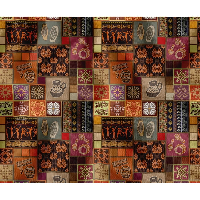 Soimoi 56 Inch Wide Polyester Canvas Fabric by 10 Yard - Patchwork Pattern - Brown - Water-Resistant Outdoor & Upholstery Material