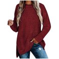 thumbnail image 2 of Pisexur Chandail en Molleton Douillet pour Femmes à Manches Longues Col Rond Mode Couleur Unie Automne chandail Décontracté Ourlet Fendu, 2 of 4