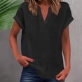 thumbnail image 2 of WEIYLL Womens T-Shirts Summer Loose Fit V Neck Curved Hem Flowy Solid Black Tops Sizes M, 2 of 5