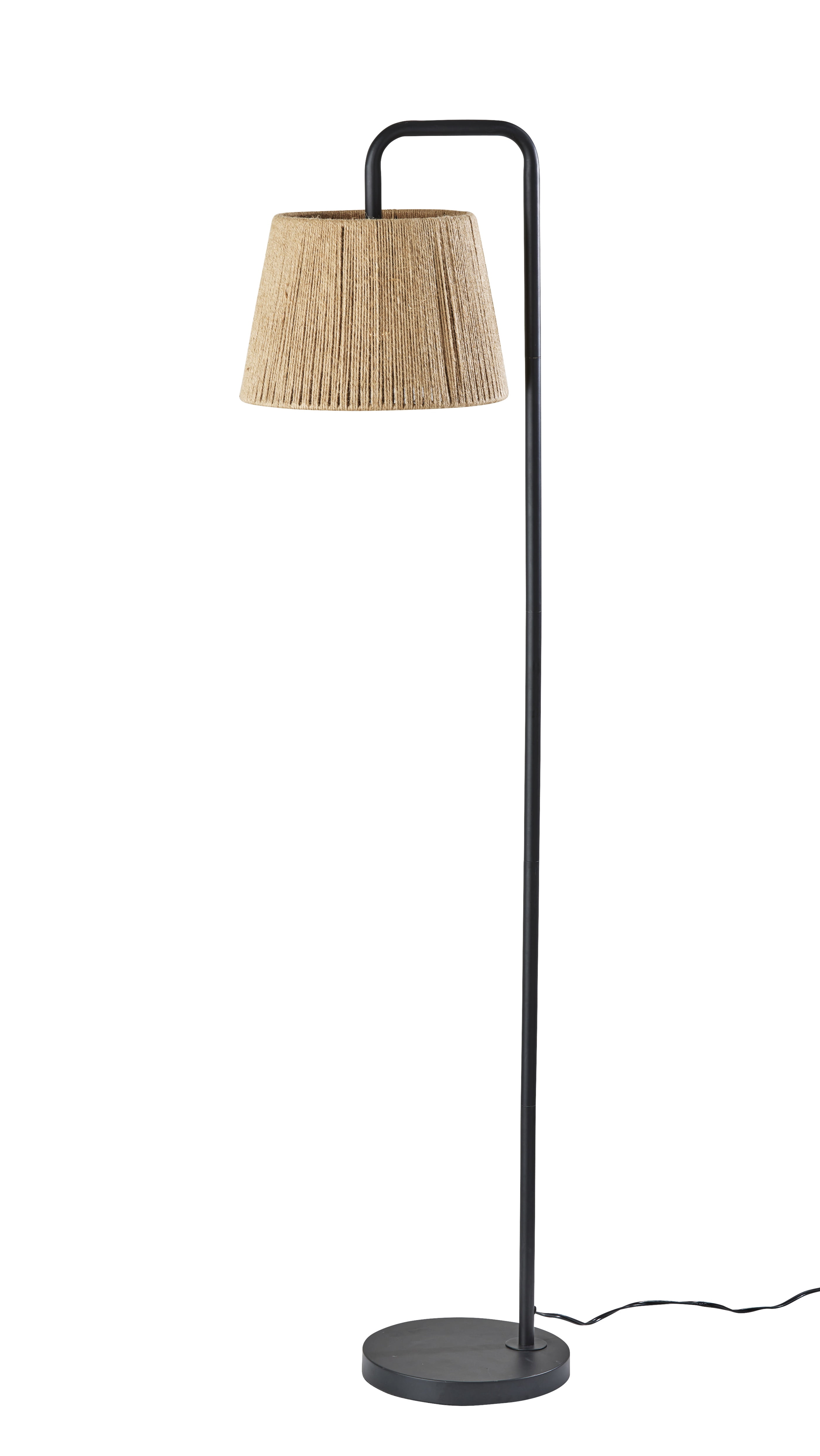 Lampadaire Mainstays en métal noir avec abat-jour en corde, style transitionnel, idéal pour les bureaux et les résidences étudiantes, neuf