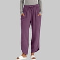 thumbnail image 2 of Sentmoon Womens Linen Pants Solid Color Drawstring High Waist Women Wide Leg Pants Oversized Relaxed Fit Active Summer Trousers Pants for Women with Pocket Beach for Working Out and Gym, 2 of 7