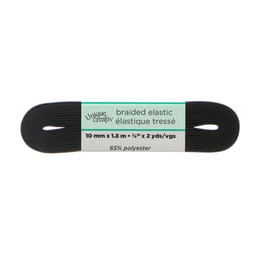 UNIQUE CREATIV Black Braided Elastic for Sewing, 10 mm (0.39 in), 8 m (8.75 yd)
