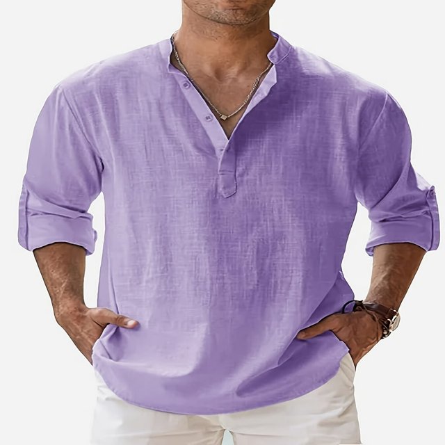 Chemise de Plage à Manches Courtes en Lin Décontracté pour Hommes